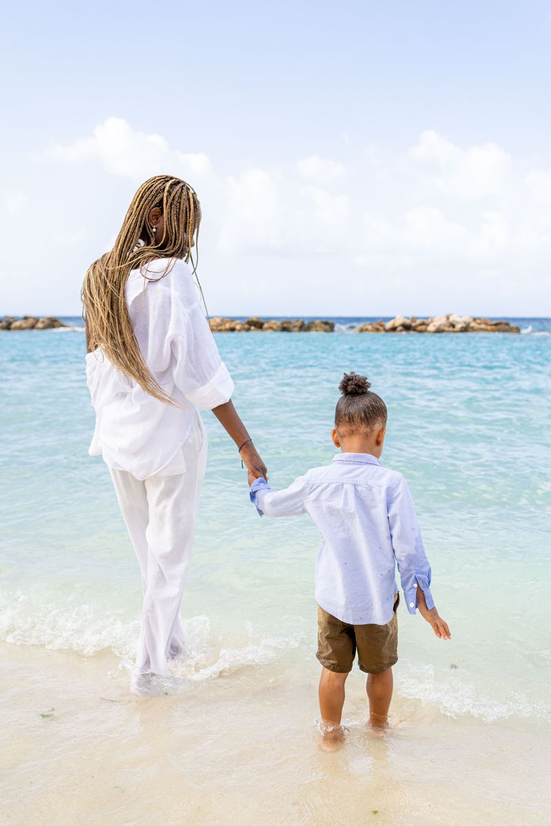 Mother and child at the beach